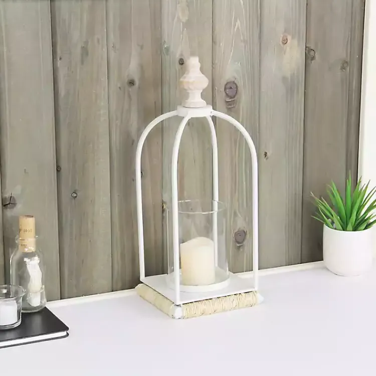 Lanterns>Kirklands Home Metal Rope Wrapped Lantern White