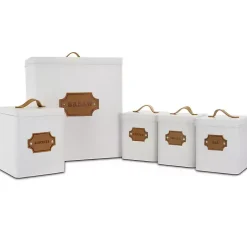 Kirklands Home Metal Square Label Badge Canisters, Set of 5 White Sale