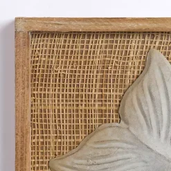 Kirklands Home White Metal Whale Rattan Wall Plaque Clearance