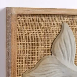 Kirklands Home White Metal Whale Rattan Wall Plaque Clearance