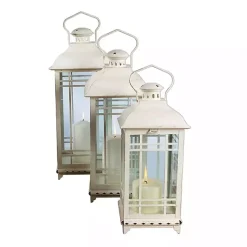 Lanterns>Kirklands Home Metal Windowpane Lanterns, Set of 3 White