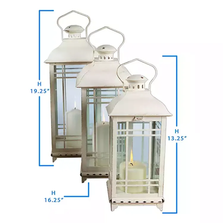 Lanterns>Kirklands Home Metal Windowpane Lanterns, Set of 3 White