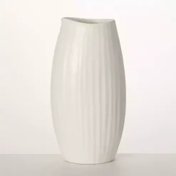 Vases>Kirklands Home Modern Ribbed Ceramic Vase White