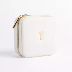 Monogram Seasonal Decor>Kirklands Home Monogram T Travel Jewelry Box White