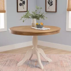 Kirklands Home White Natural Top Pedestal Dining Table Outlet