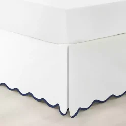 Kirklands Home White Navy Scalloped Coastal King Bed Skirt Outlet
