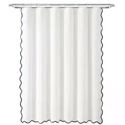 Kirklands Home White Navy Scalloped Coastal Shower Curtain Best