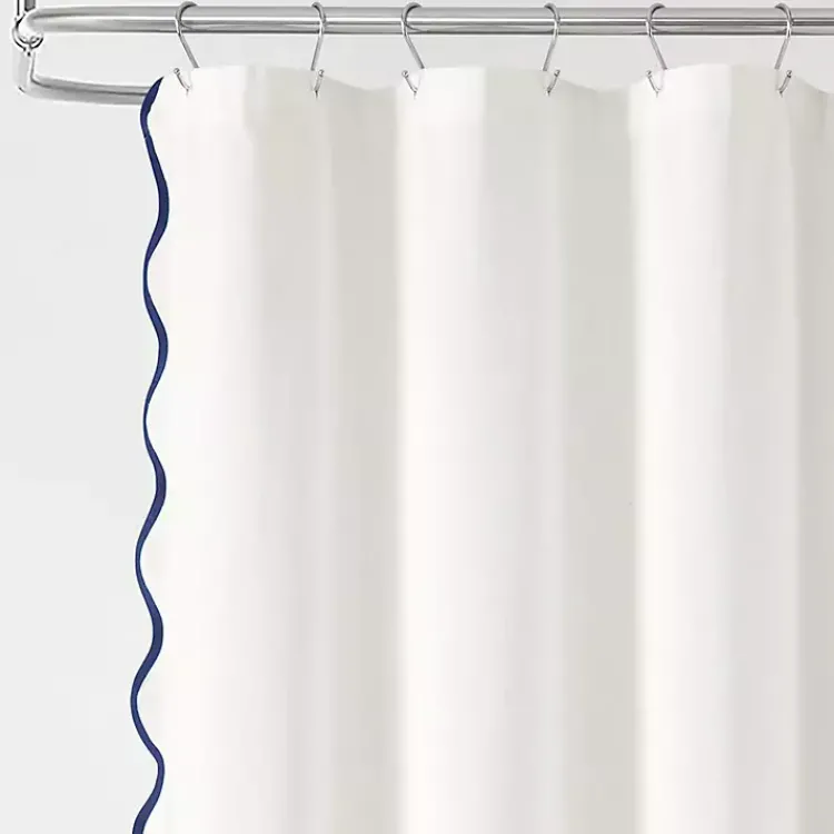 Kirklands Home White Navy Scalloped Coastal Shower Curtain Best