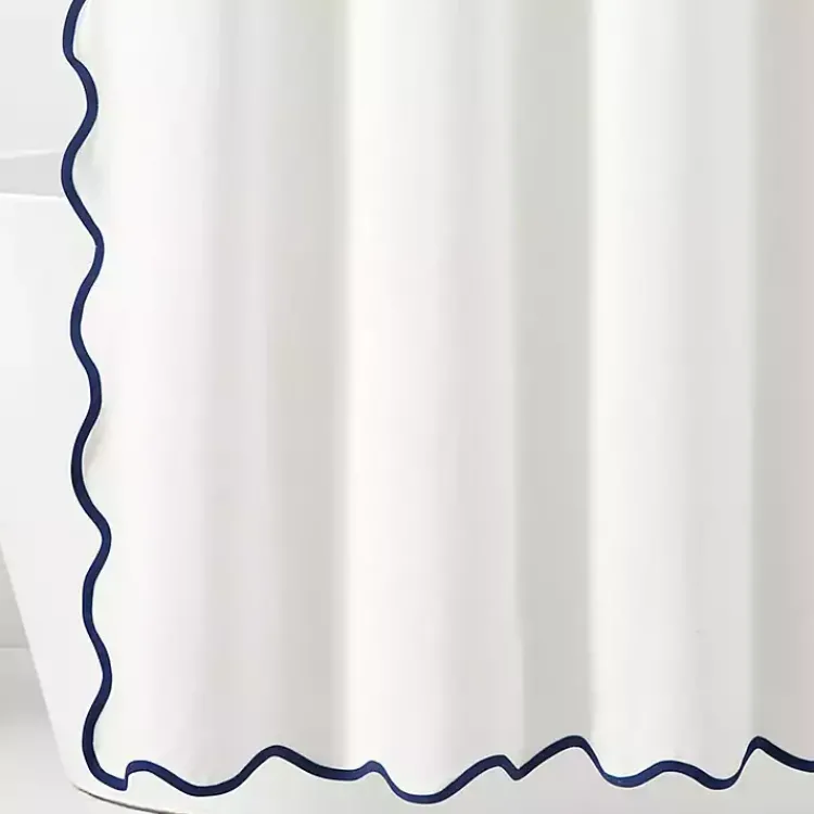 Kirklands Home White Navy Scalloped Coastal Shower Curtain Best