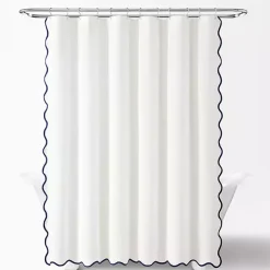 Kirklands Home White Navy Scalloped Coastal Shower Curtain Best