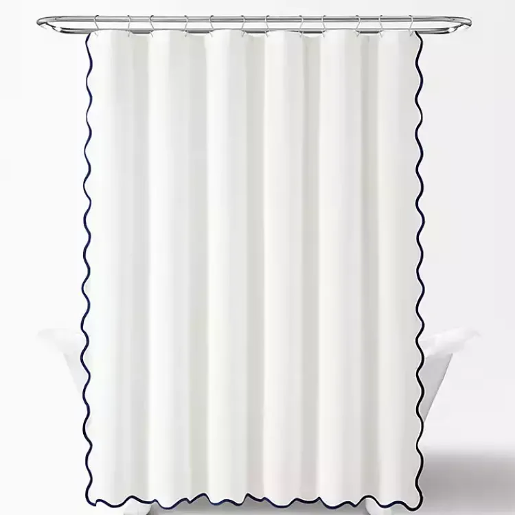 Kirklands Home White Navy Scalloped Coastal Shower Curtain Best