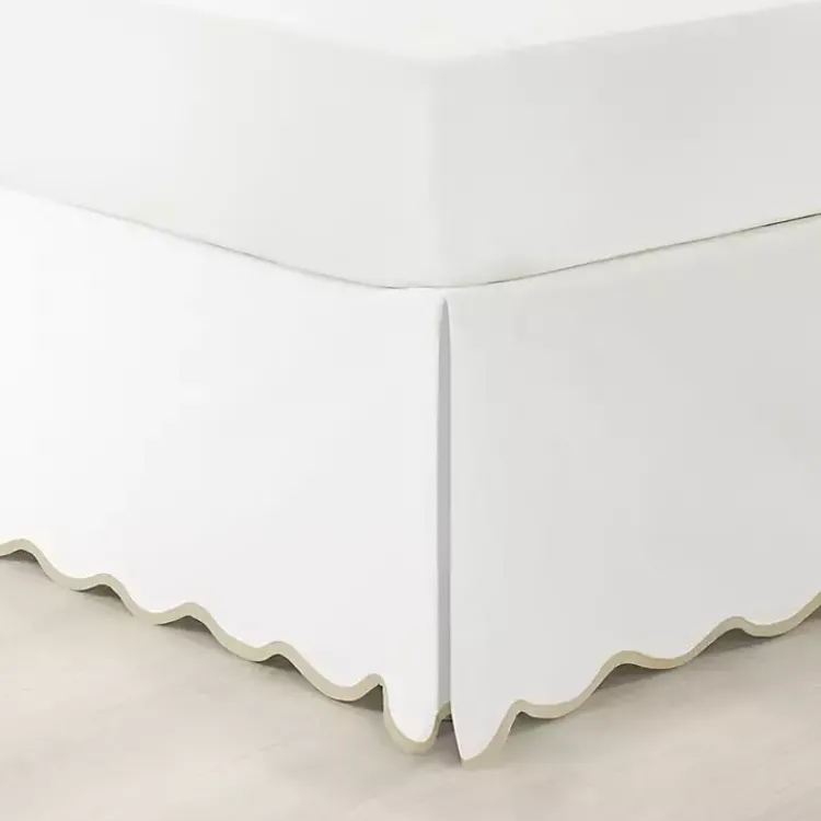 Kirklands Home White Neutral Scalloped Coastal Queen Bed Skirt Tan Discount