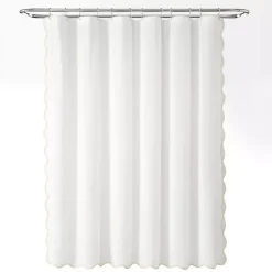 Kirklands Home White Neutral Scalloped Coastal Shower Curtain Best