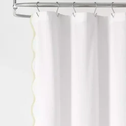 Kirklands Home White Neutral Scalloped Coastal Shower Curtain Best