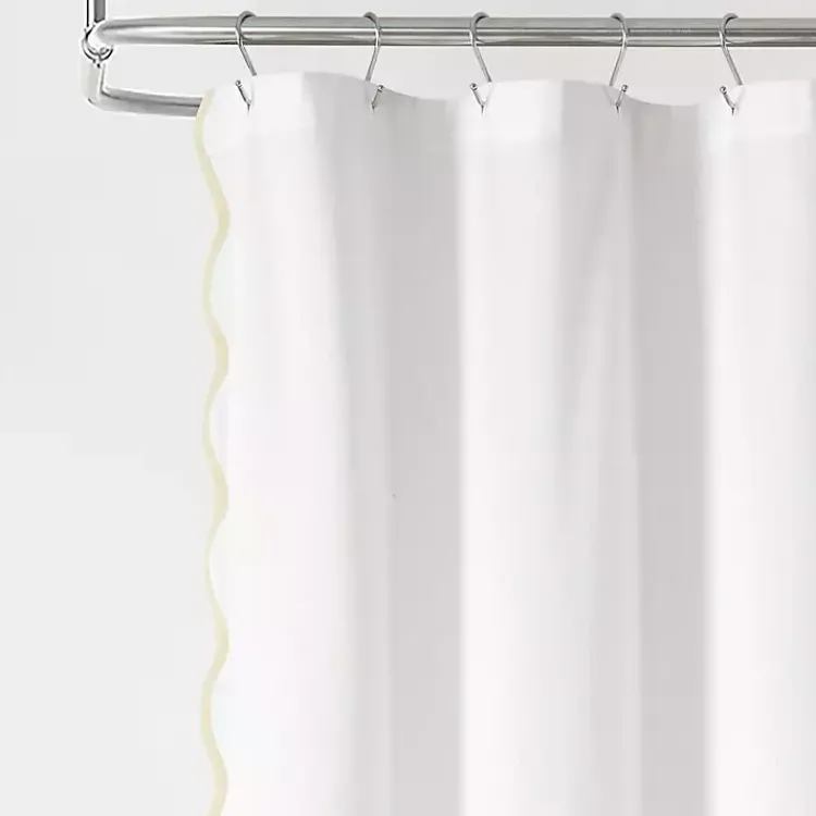 Kirklands Home White Neutral Scalloped Coastal Shower Curtain Best