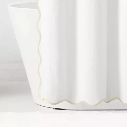 Kirklands Home White Neutral Scalloped Coastal Shower Curtain Best