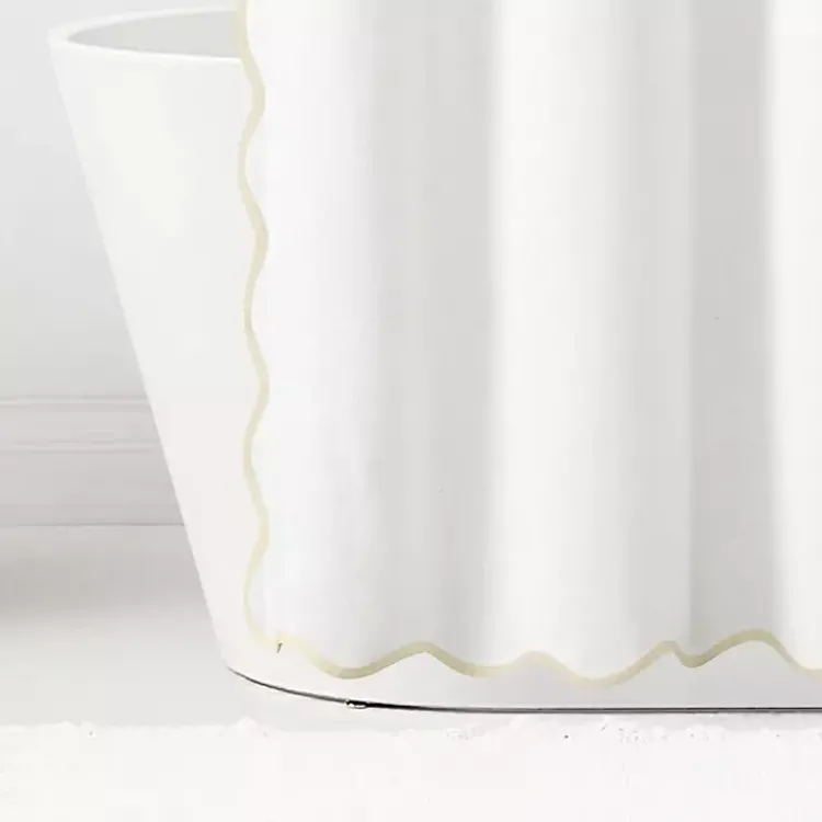 Kirklands Home White Neutral Scalloped Coastal Shower Curtain Best