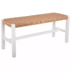 Kirklands Home White Newport Wood and Rattan Bench Brown New