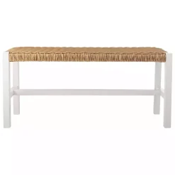 Kirklands Home White Newport Wood and Rattan Bench Brown New