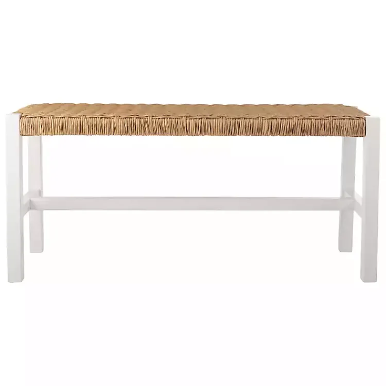 Kirklands Home White Newport Wood and Rattan Bench Brown New