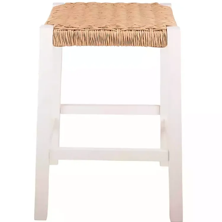 Kirklands Home White Newport Wood and Rattan Counter Stool Brown New