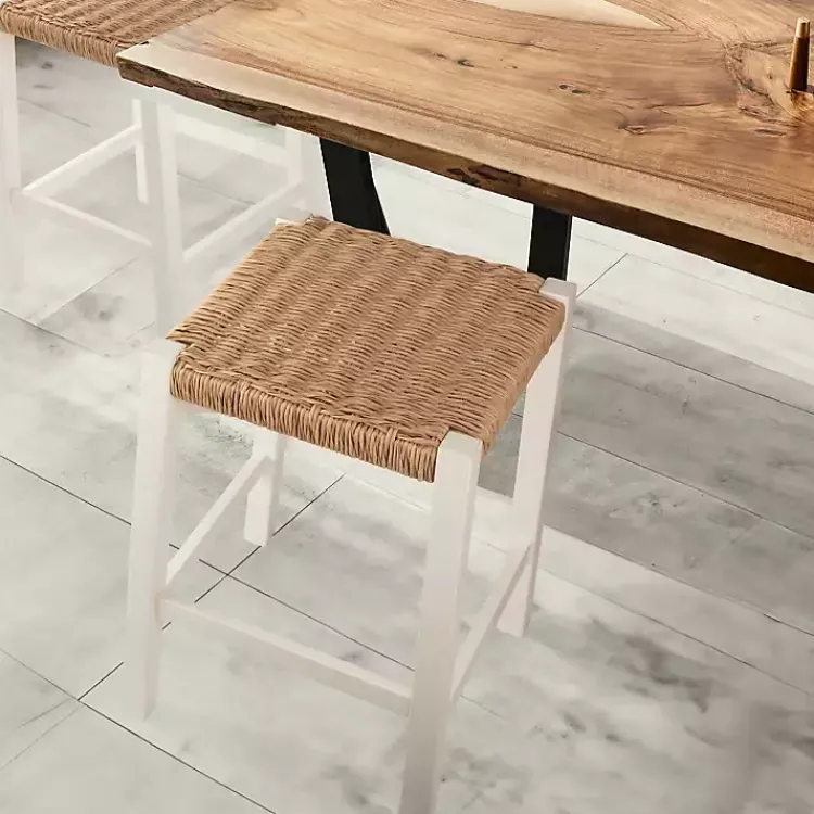 Kirklands Home White Newport Wood and Rattan Counter Stool Brown New