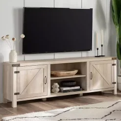 Kirklands Home Oak Barn Door TV Stand White Outlet