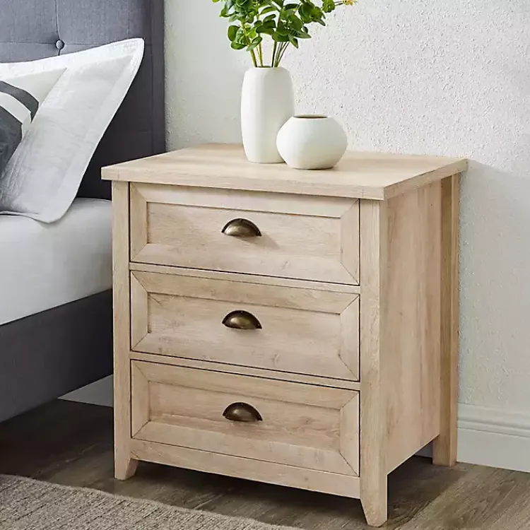 Kirklands Home Oak Bronze Cupped Handle Nightstand White Clearance