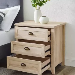 Kirklands Home Oak Bronze Cupped Handle Nightstand White Clearance