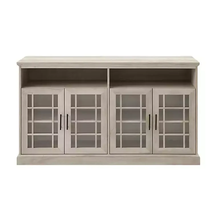 Kirklands Home White Oak Glass Door TV Stand, 58 in. Ivory Outlet