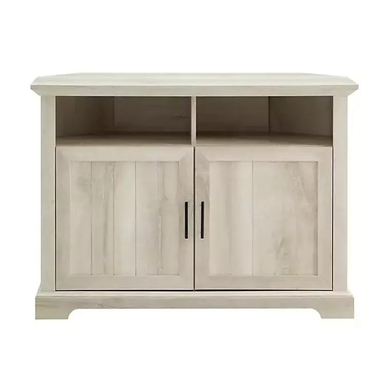 Kirklands Home White Oak Grooved Door Corner TV Stand Ivory Hot
