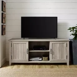 Kirklands Home White Oak Grooved Door TV Stand Ivory Discount