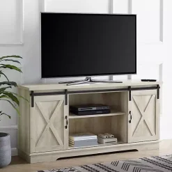 Kirklands Home Oak Sliding Barn Door TV Stand White Hot