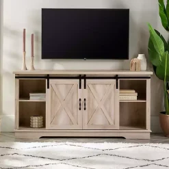 Kirklands Home Oak Sliding Barn Door TV Stand White Hot