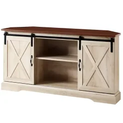 Kirklands Home White Oak Sliding Barn Doors Corner TV Stand Ivory