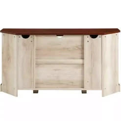 Kirklands Home White Oak Sliding Barn Doors Corner TV Stand Ivory