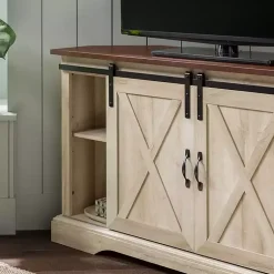 Kirklands Home White Oak Sliding Barn Doors Corner TV Stand Ivory