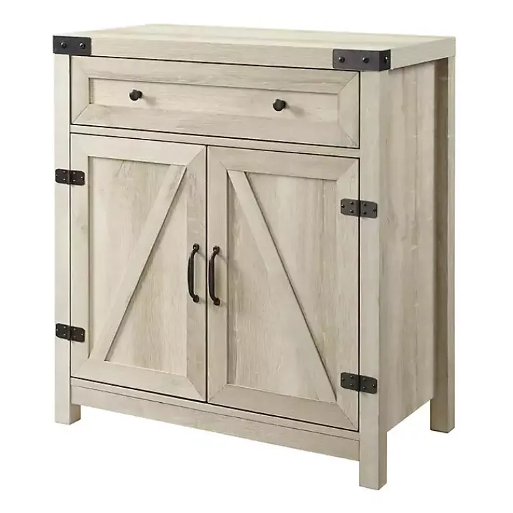 Kirklands Home Oak Wash Wooden and Metal Barn Door Cabinet White Discount