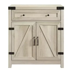 Kirklands Home Oak Wash Wooden and Metal Barn Door Cabinet White Discount
