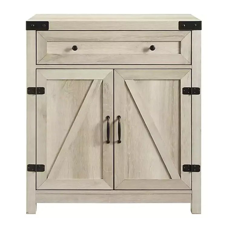 Kirklands Home Oak Wash Wooden and Metal Barn Door Cabinet White Discount