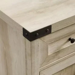 Kirklands Home Oak Wash Wooden and Metal Barn Door Cabinet White Discount