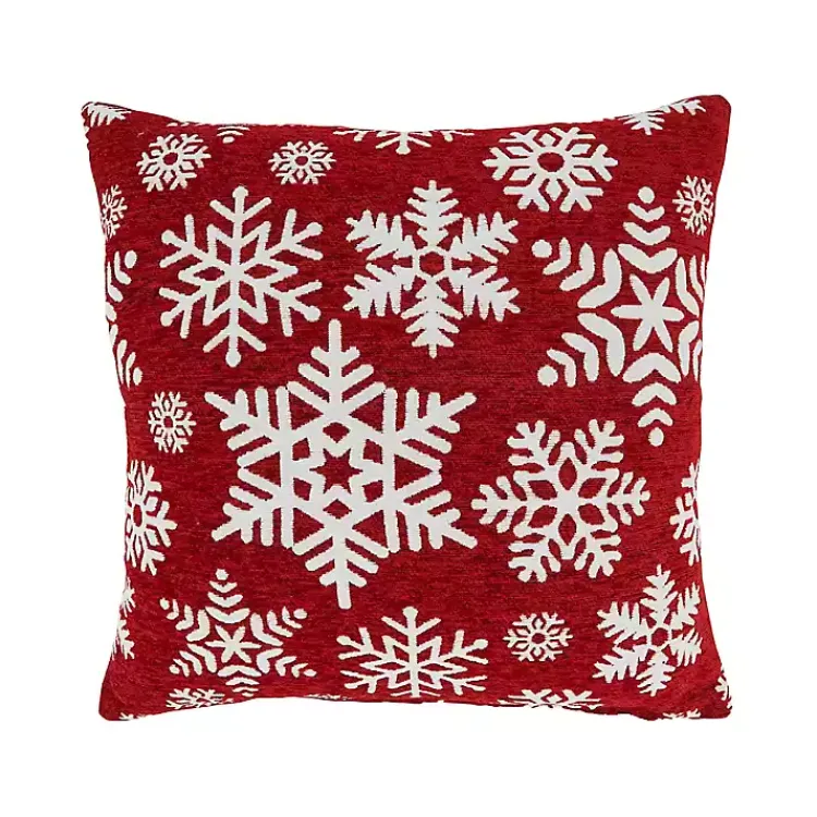 Christmas Pillows>Kirklands Home White on Red Snowflakes Chenille Pillow