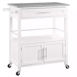 Kirklands Home White Parker Granite Top Rolling Kitchen Cart Best
