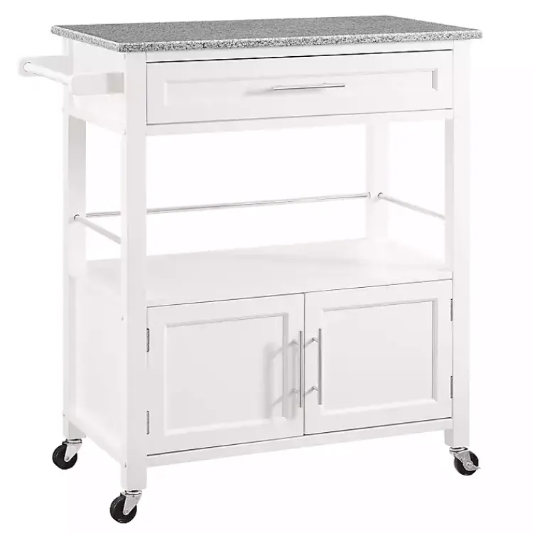 Kirklands Home White Parker Granite Top Rolling Kitchen Cart Best
