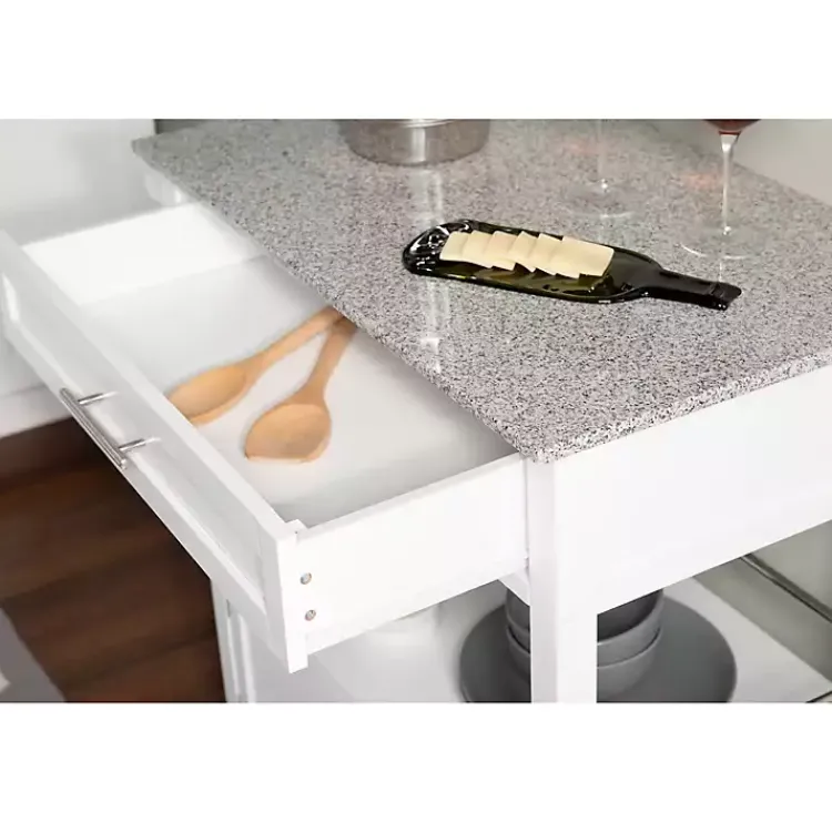 Kirklands Home White Parker Granite Top Rolling Kitchen Cart Best