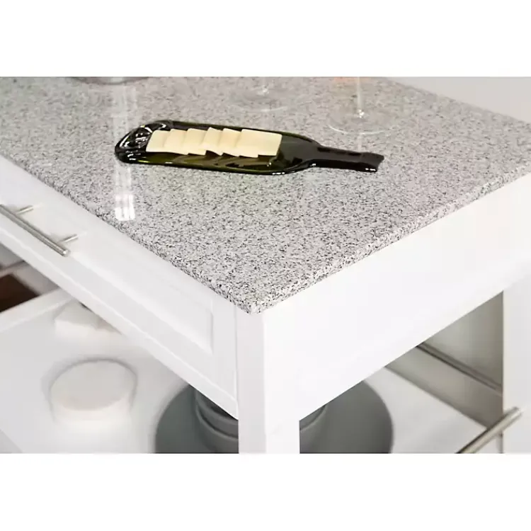Kirklands Home White Parker Granite Top Rolling Kitchen Cart Best