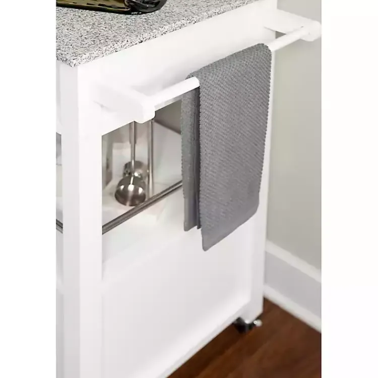 Kirklands Home White Parker Granite Top Rolling Kitchen Cart Best