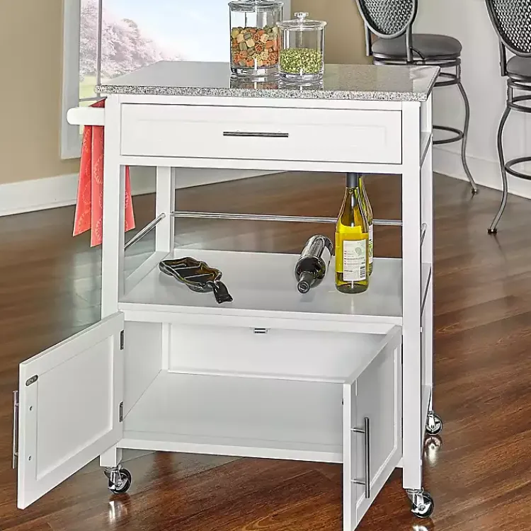 Kirklands Home White Parker Granite Top Rolling Kitchen Cart Best
