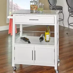 Kirklands Home White Parker Granite Top Rolling Kitchen Cart Best