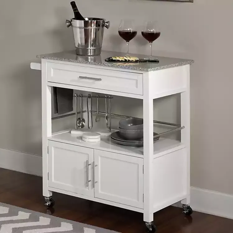 Kirklands Home White Parker Granite Top Rolling Kitchen Cart Best